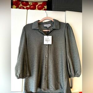 ✨ Alex & Parker Metallic Blouse Puff Sleeve Button Front S NWT